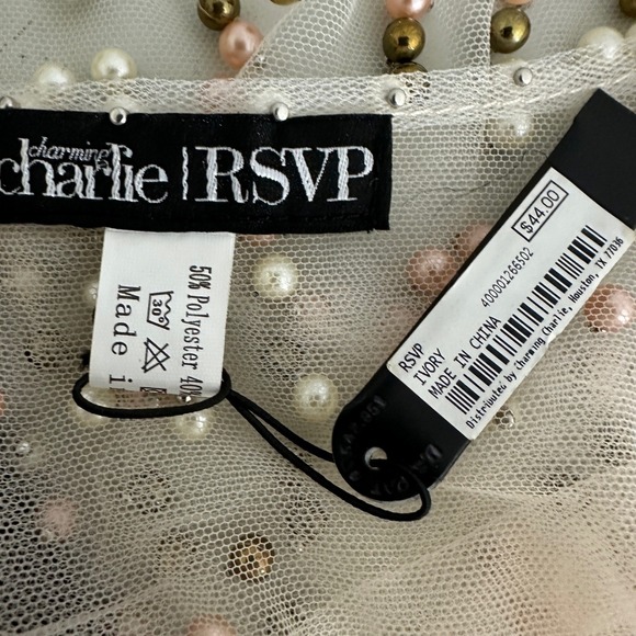 Charlie RSVP Ivory Pearl Embellished Sheer Capelet Top Women OS Dainty Fairy - Picture 10 of 10